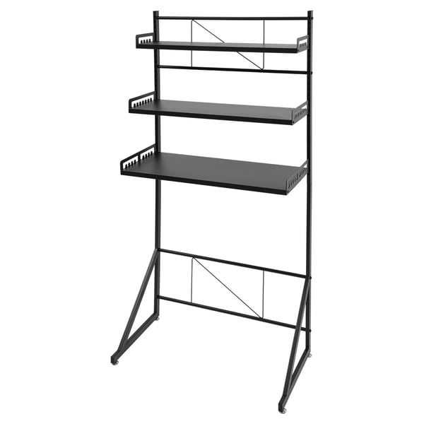 Opbevaringsreol, Tre-niveau Design, Justerbare Hylder,sort