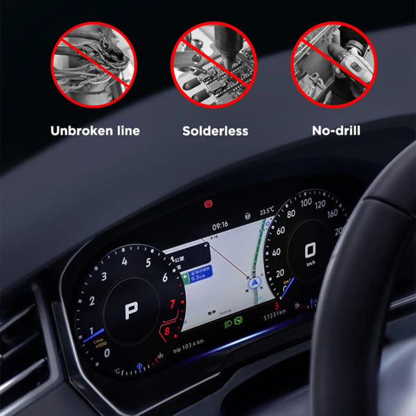 Digitalt Instrumentpanel, Kompatibelt med Volkswagen Golf 6 MK6 2010-2014, 10,25 Tommer LED Skærm, Indbygget GPS,sort