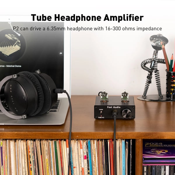 Hovedtelefonforstærker, Kompakt Størrelse, 2 Kanaler, 6.35mm Udgang, RCA & 3.5mm Indgang, 16-300 Ohm Kompatibilitet