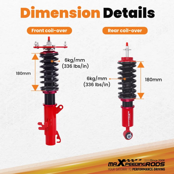 Coilover affjedringskit, 24 niveauer af dæmpningskraft justerbar, uafhængig kørehøjdejustering, passer til Mini Cooper R50, R53