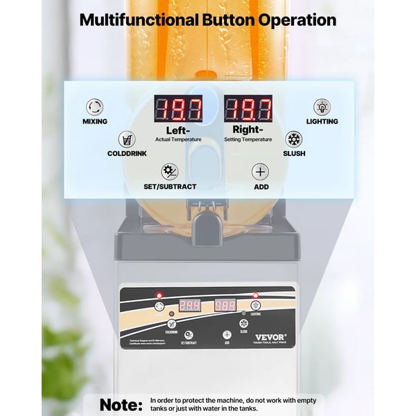 Slushymaskine, 15L kapacitet, justerbart temperaturinterval, 1200 W effekt, brugervenligt kontrolpanel, CE-certificeret