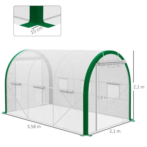 Tunnelikasvihuone, 3.58m x 2.1m x 2.1m, Galvanoitu teräs, Repeämätön kalvo, UV-suojaus, Hyönteissuojattu