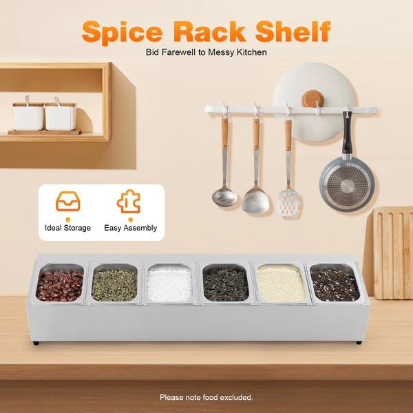 Ingrediensbeholder, Rustfrit Stål, Pladsbesparende Design,9L, 6-gitter, Sølv