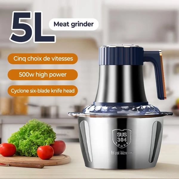 Sähkölihamylly, 5 nopeusasetusta, ruostumaton teräsdesign,5L, EU