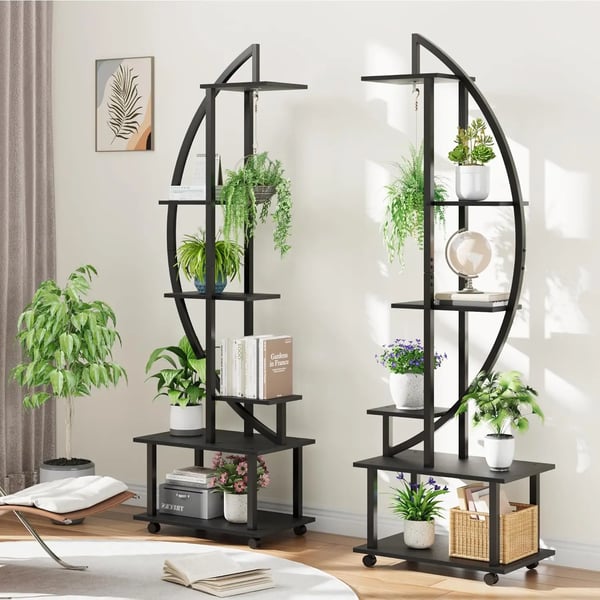 Växtställ, 6-nivådesign, avtagbara hjul,svart