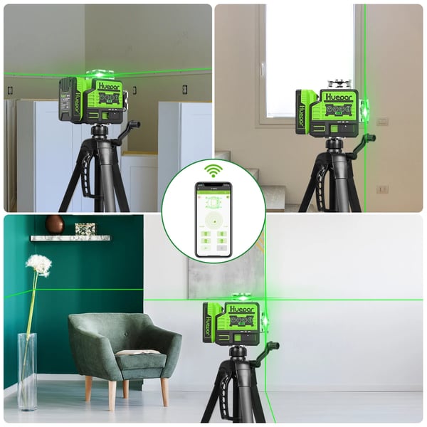 Huepar 8 Liners Grøn Laser Niveller, Bluetooth Kontrol, 10 Timers Driftstid,Med detektor