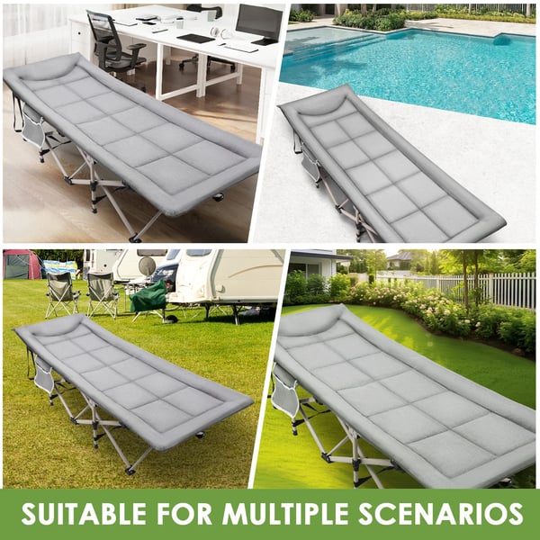 Camping Sovebed, Bærbar Sammenklappelig Design, Robust Metalramme,LYS GRÅ