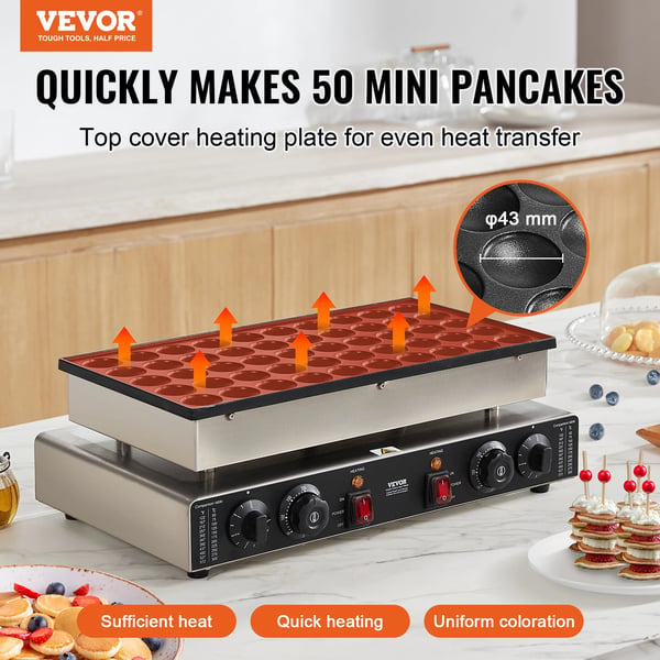 Mini hollandsk pandekagemaskine, 500W effekt, dual temperaturkontrol, non-stick overflade