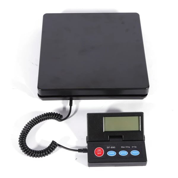 Digital vægt, maksimal kapacitet 50 kg, LCD-display, foldbart design, egnet til køkken og hjemmebrug, drevet af 2 AAA-batterier