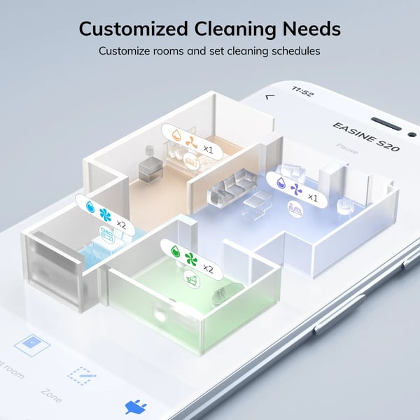 Robotstøvsuger og moppekombo, selv-tømning, 5000Pa sugeevne,EASINE BY ILIFE S20, EU