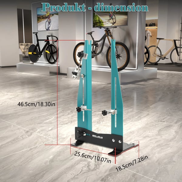 Cykelhjul Justeringsstand, Egnet til 16-27,5" Hjul, Dækbredde på 95-130 mm, Bygget af Højstyrkekarbonstål, Integreret Skivebremse Kalibreringsværktøj