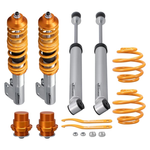 Coilover affjedringskit, Aluminium- og stål konstruktion, Justerbar højde 0-60 mm, Fjedersats foran 8 kg/mm, Fjedersats bag 5 kg/mm