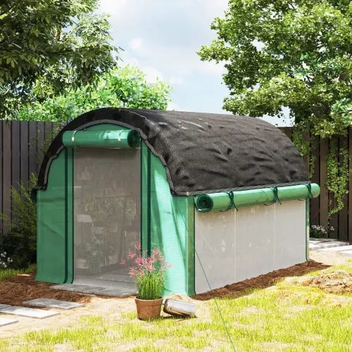 Folio kasvihuone, mitat 3 x 2 x 2 m, 140 g/m² UV-kestävä kansi, 6 ikkunaa, galvanoitu teräsrunko, rullattavat sivuseinät