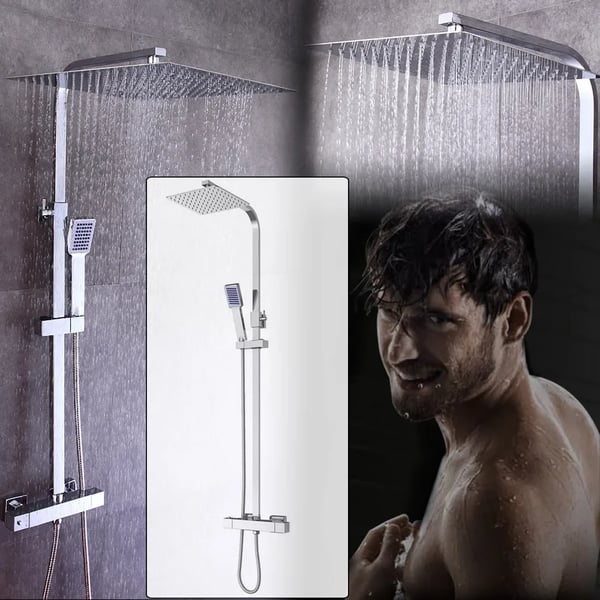 Brusesæt, Højkvalitets Messing og Rustfrit Stål, Håndspray og Top Spray, 15,75 x 15,75 tommer, Højdejustering 32,28 - 43,31 tommer