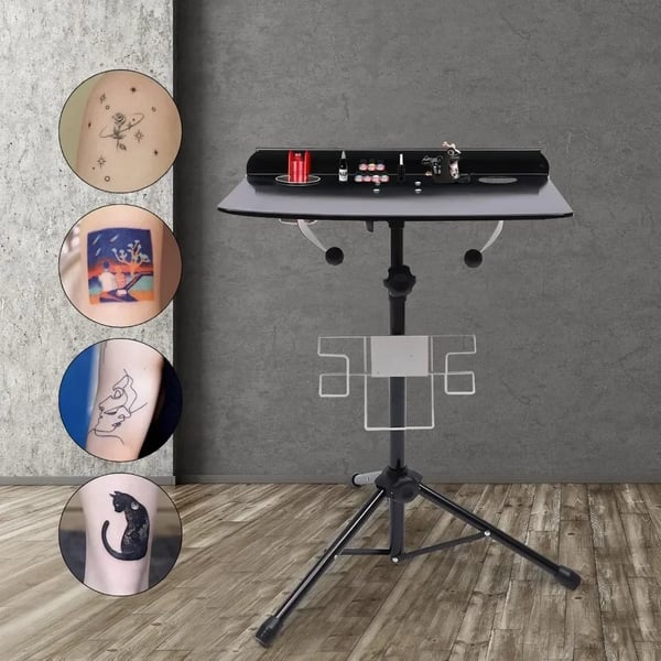 Tatoveringsarbejdsstation, Justerbar Højde, Bærbart Design,Sort