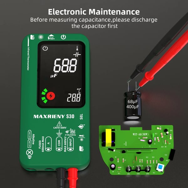 Digital multimeter, infrarød temperaturmåling, dual strømforsyning, 9999 tællinger display,S30