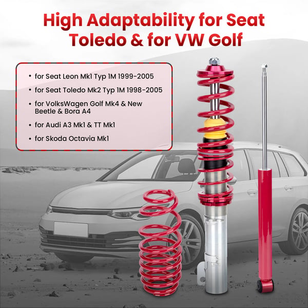 Coilover affjedringskit, Materiale: Højtydende eftermarkedserstatning, Vare længde: 72 cm, Vare bredde: 52 cm, Vare højde: 21 cm