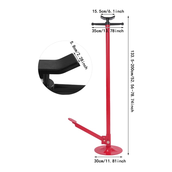 Under Hoist Jack Stand, Materiale: Stål, Justerbar Højdeområde: 133,5-200 cm, Maksimal Belastningskapacitet: 0,75 T, Bredde på Base: 30 cm