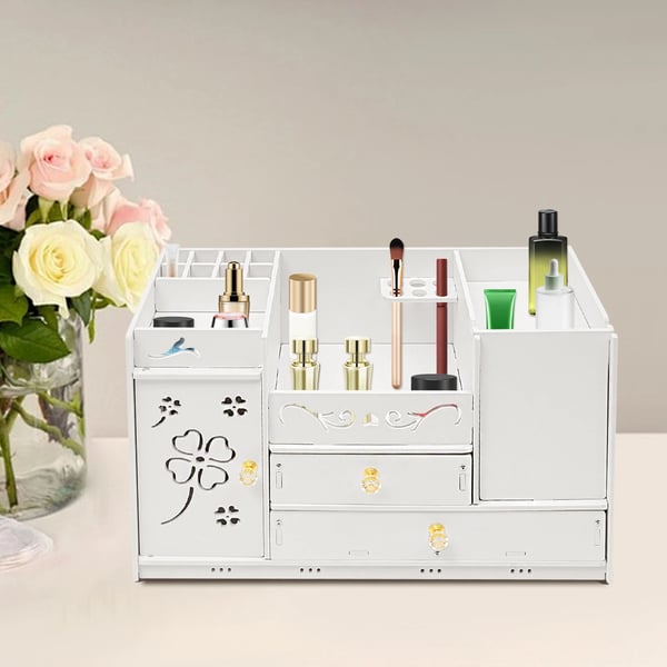 Kosmetisk Organizer, Multi-Compartment Design, Effektiv Opbevaringsløsning,HVID
