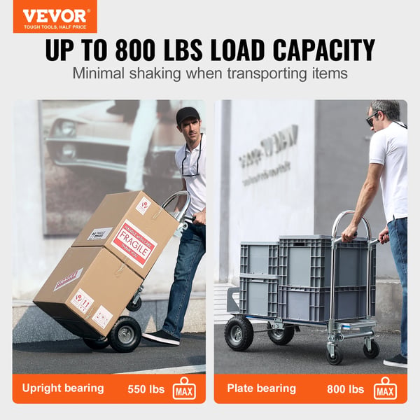 Sammenklappelig håndvogn, 800 lbs belastningskapacitet, aluminiumlegering konstruktion, 360° bremsehjul,800lbs