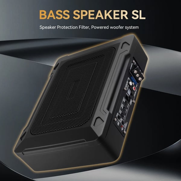 Aktiv Subwoofer, 1000W Udgangeffekt, 200W RMS Effekt, 12V Spænding, 34,5 cm x 26 cm x 8 cm Dimensioner, 2,6Ω Impedans
