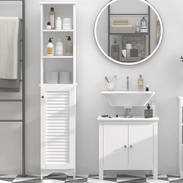 Badeværelsesskab, Pladsbesparende Design, Justerbar Hylde,Hvid
