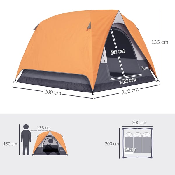 Camping telt, 3-4 personers kapacitet, holdbart polyesterstof,MULTI