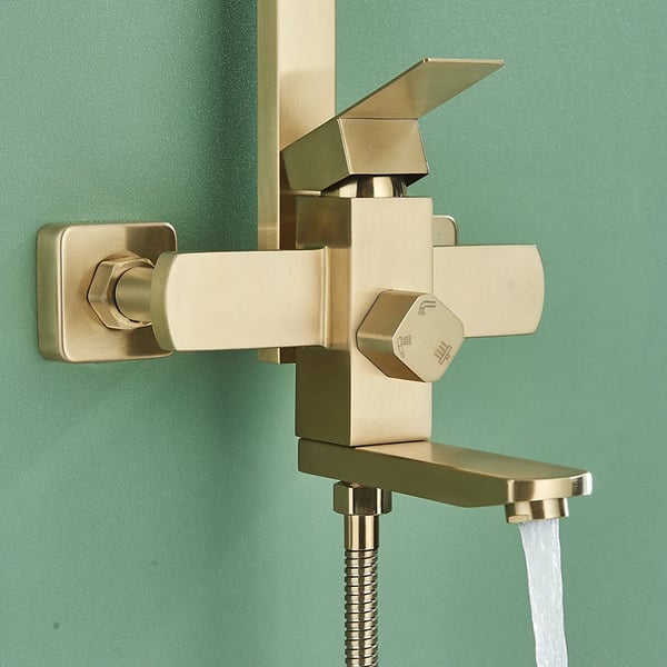 Bruserarmatur Sæt, Regnbruserhoved, Moderne Design,Børstet Guld