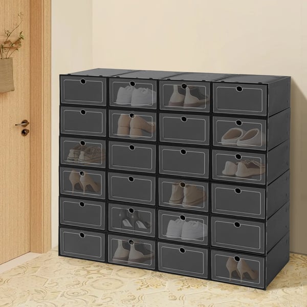 Skoorganisator, Stabelbar Design, Holdbar Opbevaringsløsning,sort