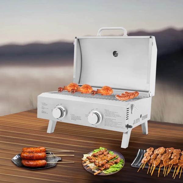 Gasgrill, Rustfrit Stål, Bærbar og Sammenklappelig,Sølv