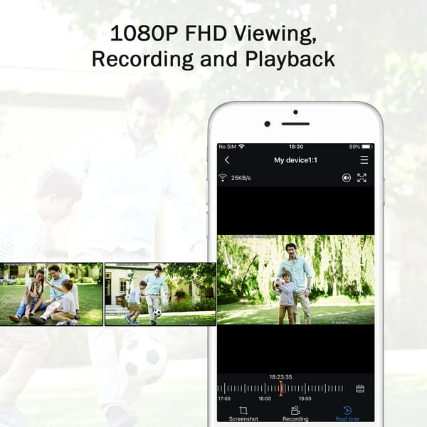 Sikkerheds-IP-kamera, 1080P Full HD, PIR bevægelsesdetektion, nattevision op til 30 meter, tovejslyd, Wi-Fi-forbindelse