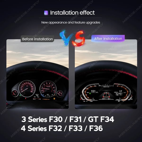 Digitalt Dashboard Cluster, Kompatibilitet med BMW 3 4 Serie F30 F31 GT-F34 F32 F33 F36 2013-2019, 12,3 Tommer Skærm, Speedometer Visning,BM003-OM-26