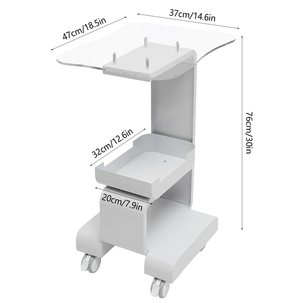 Salonvogn, Metal og Akryl, 76cm Højde, 15kg Belastningsevne, Opbevaringspanel 37*47cm, Kurvstørrelse 20*32cm