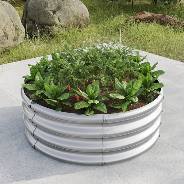 Havebed, Q195 Galvaniseret Stål, 1,5 ft x 1,5 ft x 1 ft, 3,14 Kubikfod, Oval Struktur, Nem Montering