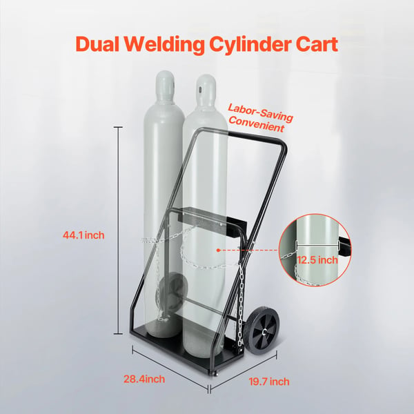 Svejsning Cylinder Vogn, Dobbelt Cylinder Kapacitet, Robust Belastningsdesign,440 lbs 10 tommer