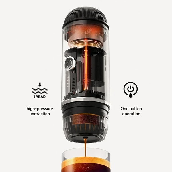 Espresso-kahvinkeitin, kannettava muotoilu, täysin automaattinen,musta