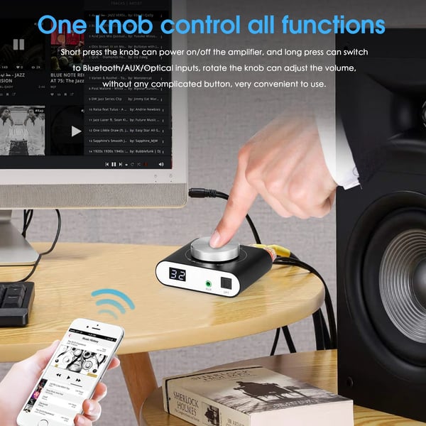 Kraftfull ljudförstärkare, 100W per kanal, Bluetooth-anslutning, AUX och optisk ingång, CE-certifierad, DC 9-24V