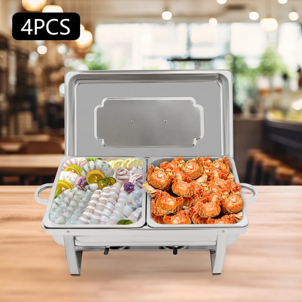 Chafing Dish Buffet Sæt, 4PCS, Rustfrit Stål, Alkohol Opvarmning,Sølv