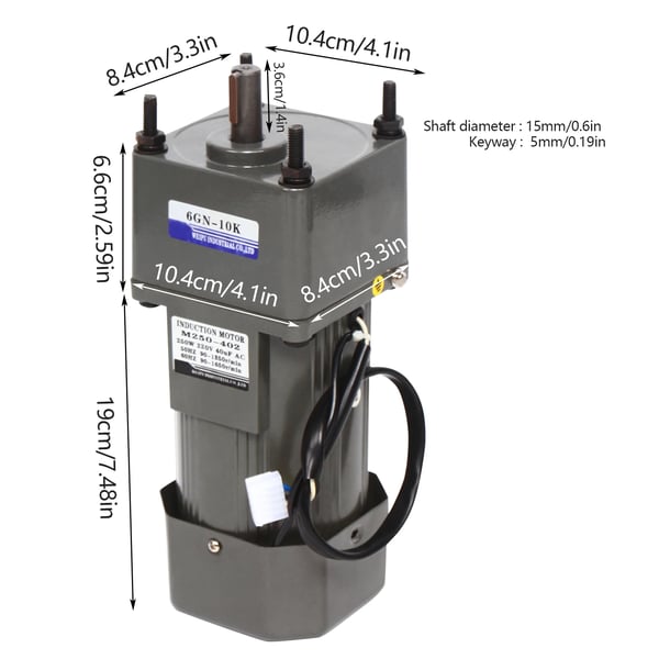 AC Motor, 250W effekt, 135 RPM hastighed, 220V spænding, legeringsstål konstruktion, vendbar funktionalitet