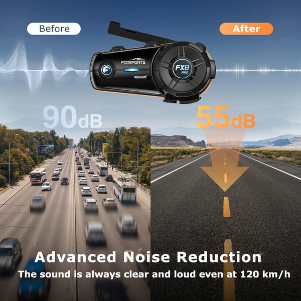 Motorcykelhjelm Bluetooth headset, 8 ryttere intercom, 500-1000m rækkevidde, støjreduktion
