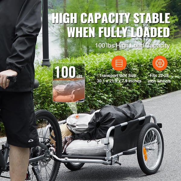 Cykel Cargo Trailer, Høj Lastkapacitet, Holdbar Aluminiumramme,100lbs