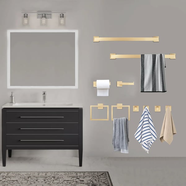 Badeværelseshåndklædestangssæt, 10 dele, Håndklædestang størrelse 60*5*56 cm, Håndklædering størrelse 16*13*5 cm