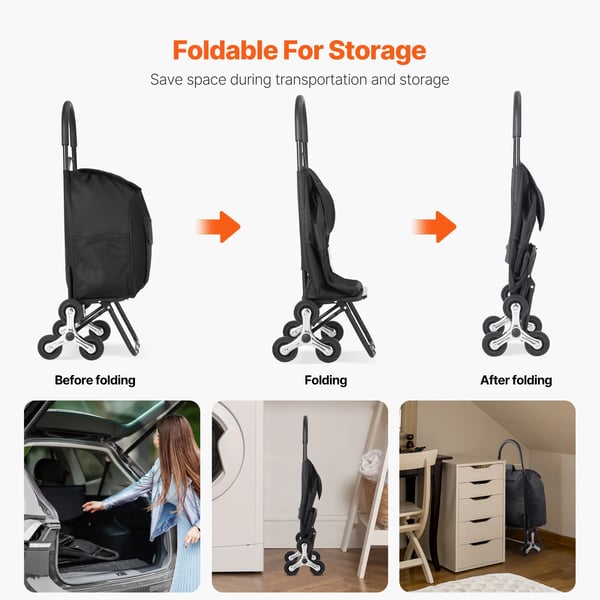 Fällbar shoppingvagn, 50 kg lastkapacitet, 36L förvaringsutrymme,36L