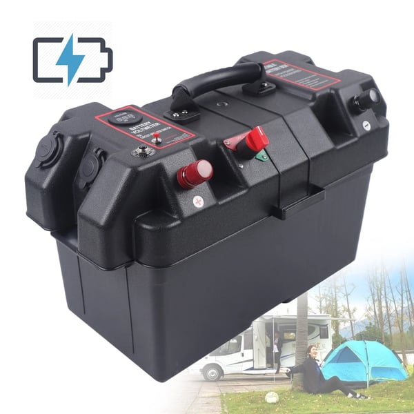 Batteriboks, Dobbelt USB-porte, 44 cm x 24,5 cm x 27 cm, 1,1 kg, Indbygget spændingsmåler, Egnet til små både