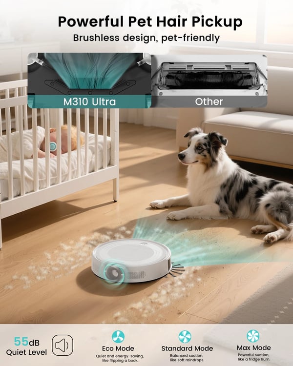 Robotstøvsuger, 6000Pa Sugeevne, Smart Navigation,M310 Ultra
