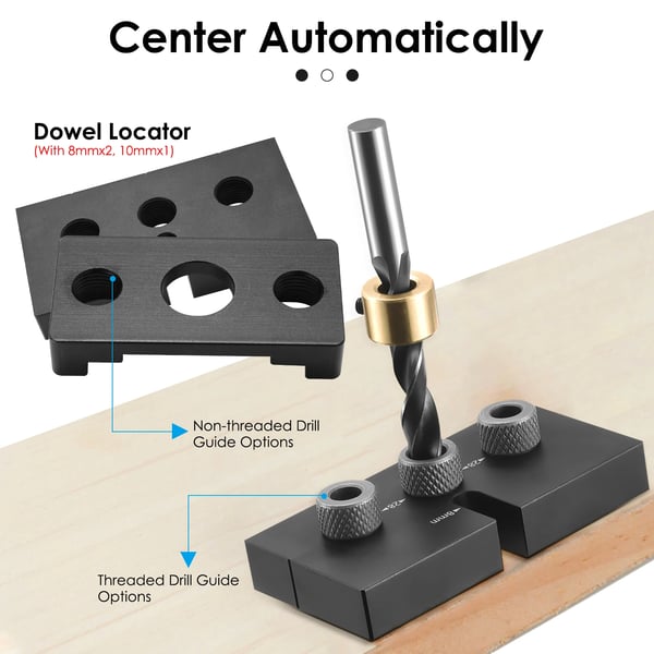 Dowel Jig, Justerbar Dybde og Højde, Inkluderer Punch Locator,sort