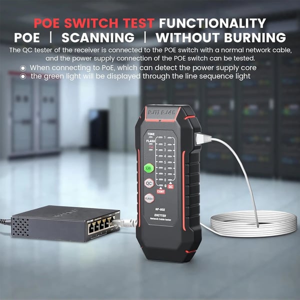 Netværkskabeltester, kontinuitets- og portblinkfunktion, RJ11/RJ45 kompatibilitet,NF-802