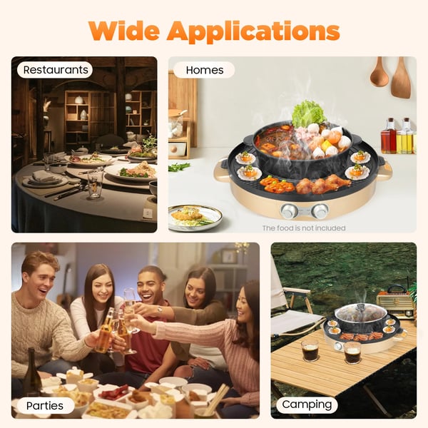 Elektrisk hot pot, 2200W effekt, dimensioner 52x18,5 cm, non-stick overflade, uafhængig temperaturkontrol
