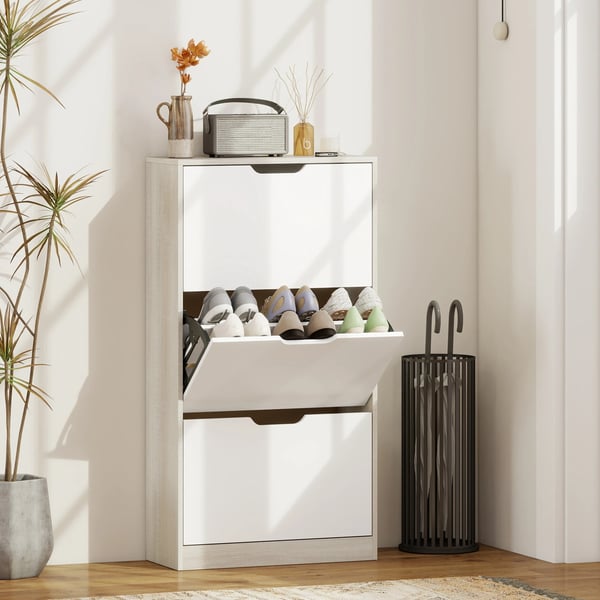 Sko Rack, 3 Foldedøre, Plads til 18 Par,Eg og Hvid