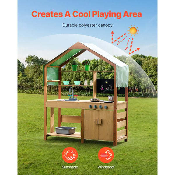 Mud Kitchen Leikkisetti, Kestävä Setri Puu, Repeämätön Katto,1Set